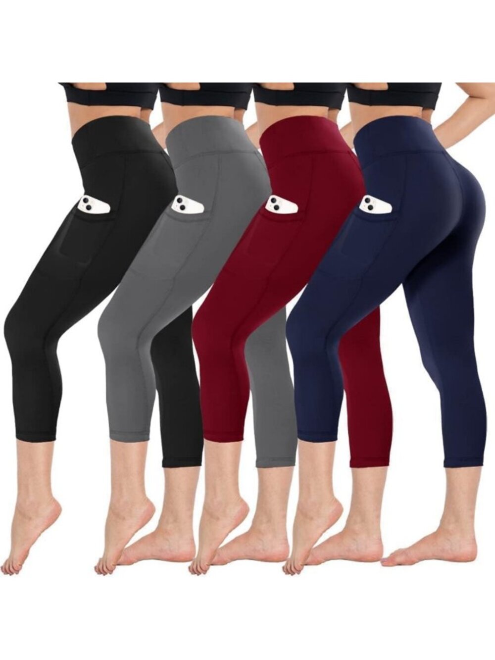 High Waisted Capri Leggings for Women - Tummy Control, Pockets, Workout Pants